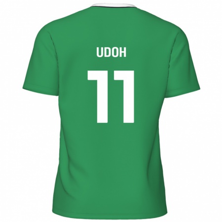 Kandiny Enfant Maillot Daniel Udoh #11 Rayures Blanches Vertes Tenues Extérieur 2024/25 T-Shirt