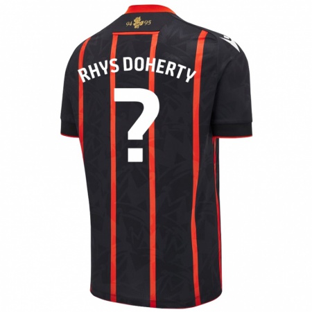 Kandiny Enfant Maillot Rhys Doherty #0 Noir Rouge Tenues Extérieur 2024/25 T-Shirt