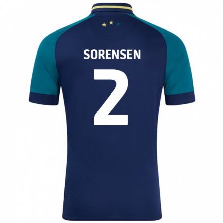 Kandiny Enfant Maillot Lasse Sørensen #2 Marine Vert Foncé Tenues Extérieur 2024/25 T-Shirt