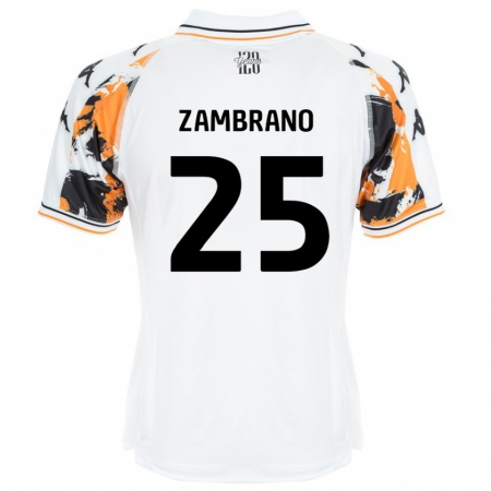 Kandiny Enfant Maillot Óscar Zambrano #25 Blanc Tenues Extérieur 2024/25 T-Shirt