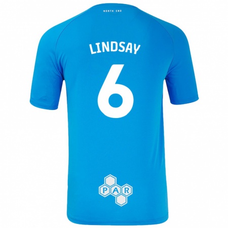 Kandiny Enfant Maillot Liam Lindsay #6 Bleu Ciel Tenues Extérieur 2024/25 T-Shirt