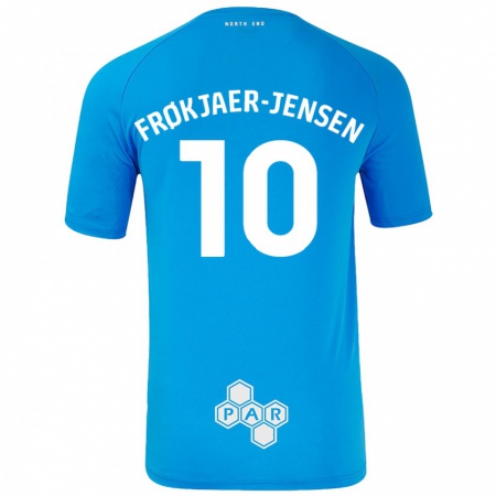 Kandiny Enfant Maillot Mads Frøkjaer-Jensen #10 Bleu Ciel Tenues Extérieur 2024/25 T-Shirt