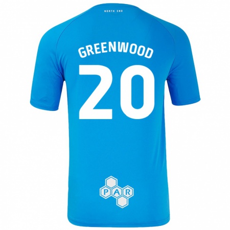 Kandiny Enfant Maillot Sam Greenwood #20 Bleu Ciel Tenues Extérieur 2024/25 T-Shirt