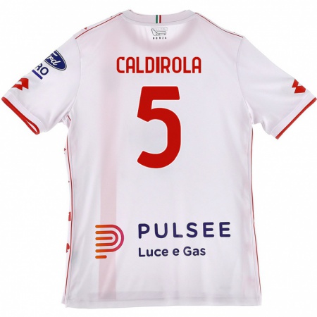 Kandiny Enfant Maillot Luca Caldirola #5 Blanc Rouge Tenues Extérieur 2024/25 T-Shirt