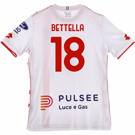 Kandiny Enfant Maillot Davide Bettella #18 Blanc Rouge Tenues Extérieur 2024/25 T-Shirt