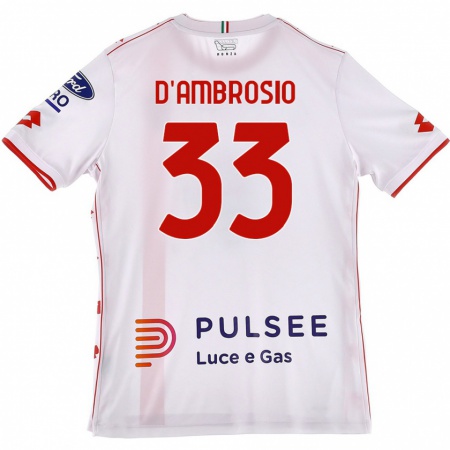 Kandiny Enfant Maillot Danilo D'ambrosio #33 Blanc Rouge Tenues Extérieur 2024/25 T-Shirt