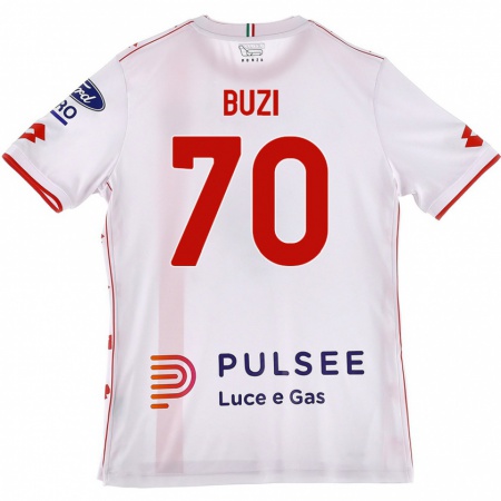 Kandiny Enfant Maillot Luis Buzi #70 Blanc Rouge Tenues Extérieur 2024/25 T-Shirt