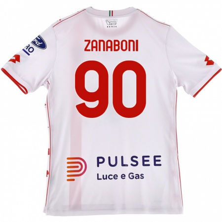 Kandiny Enfant Maillot Emanuele Zanaboni #90 Blanc Rouge Tenues Extérieur 2024/25 T-Shirt