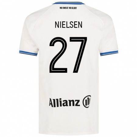 Kandiny Enfant Maillot Casper Nielsen #27 Blanc Tenues Extérieur 2024/25 T-Shirt