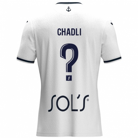 Kandiny Enfant Maillot Nassim Chadli #0 Blanc Bleu Foncé Tenues Extérieur 2024/25 T-Shirt