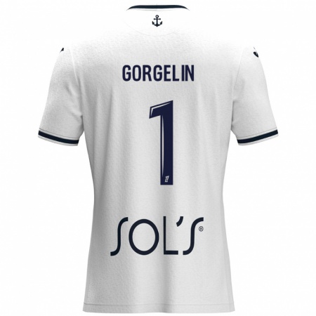 Kandiny Enfant Maillot Mathieu Gorgelin #1 Blanc Bleu Foncé Tenues Extérieur 2024/25 T-Shirt