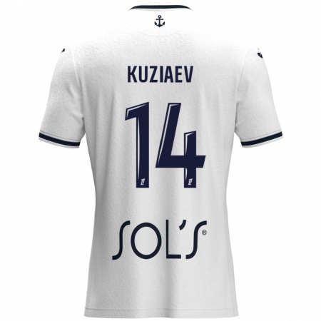 Kandiny Enfant Maillot Daler Kuzyaev #14 Blanc Bleu Foncé Tenues Extérieur 2024/25 T-Shirt