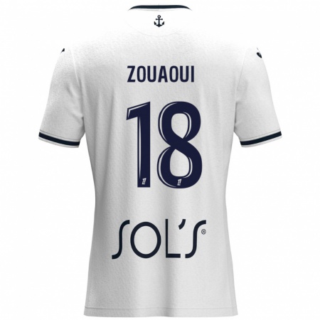 Kandiny Enfant Maillot Yanis Zouaoui #18 Blanc Bleu Foncé Tenues Extérieur 2024/25 T-Shirt