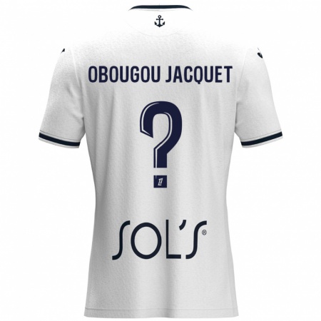 Kandiny Enfant Maillot Noam Obougou Jacquet #0 Blanc Bleu Foncé Tenues Extérieur 2024/25 T-Shirt