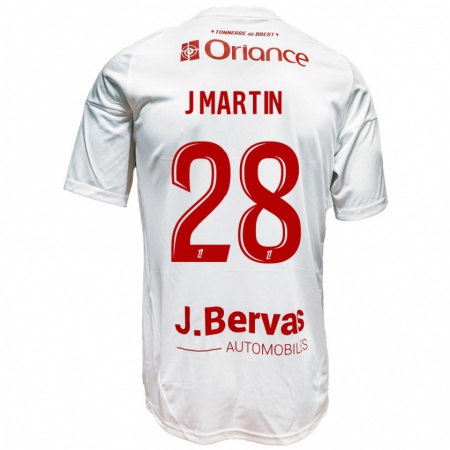 Kandiny Enfant Maillot Jonas Martin #28 Blanc Rouge Tenues Extérieur 2024/25 T-Shirt