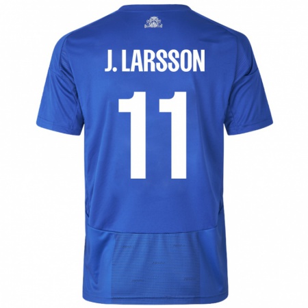 Kandiny Enfant Maillot Jordan Larsson #11 Blanc Bleu Tenues Extérieur 2024/25 T-Shirt