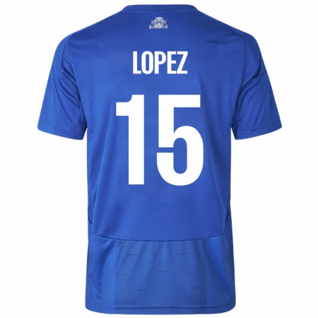 Kandiny Enfant Maillot Marcos López #15 Blanc Bleu Tenues Extérieur 2024/25 T-Shirt