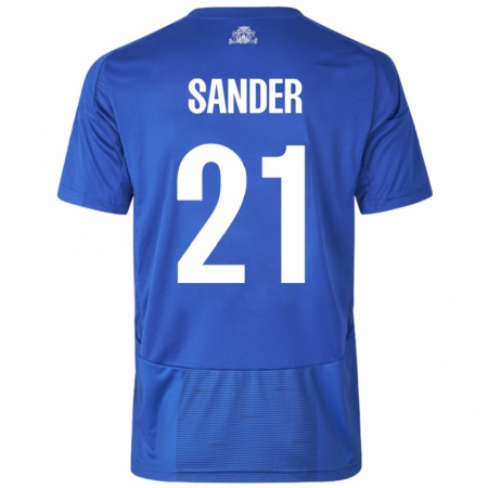 Kandiny Enfant Maillot Theo Sander #21 Blanc Bleu Tenues Extérieur 2024/25 T-Shirt