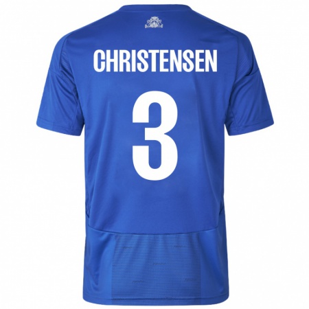 Kandiny Enfant Maillot Sebastian Christensen #3 Blanc Bleu Tenues Extérieur 2024/25 T-Shirt