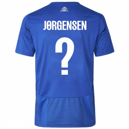 Kandiny Enfant Maillot Mads Jørgensen #0 Blanc Bleu Tenues Extérieur 2024/25 T-Shirt