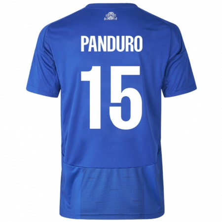 Kandiny Enfant Maillot Tristan Panduro #15 Blanc Bleu Tenues Extérieur 2024/25 T-Shirt