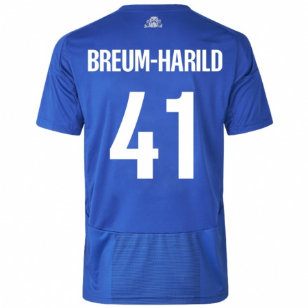 Kandiny Enfant Maillot Tobias Breum-Harild #41 Blanc Bleu Tenues Extérieur 2024/25 T-Shirt