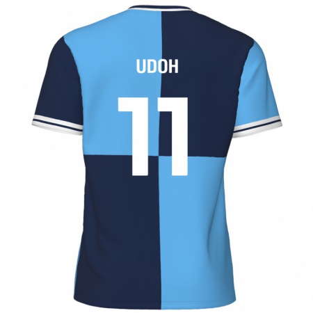 Kandiny Homme Maillot Daniel Udoh #11 Bleu Ciel Bleu Foncé Tenues Domicile 2024/25 T-Shirt