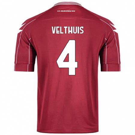 Kandiny Homme Maillot Tijs Velthuis #4 Bordeaux Tenues Domicile 2024/25 T-Shirt