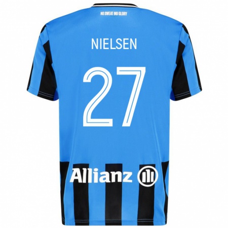 Kandiny Homme Maillot Casper Nielsen #27 Bleu Ciel Noir Tenues Domicile 2024/25 T-Shirt