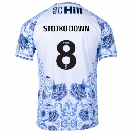 Kandiny Homme Maillot Alysha Stojko-Down #8 Blanc Bleu Tenues Extérieur 2024/25 T-Shirt