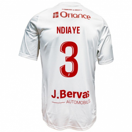 Kandiny Homme Maillot Abdoulaye Ndiaye #3 Blanc Rouge Tenues Extérieur 2024/25 T-Shirt