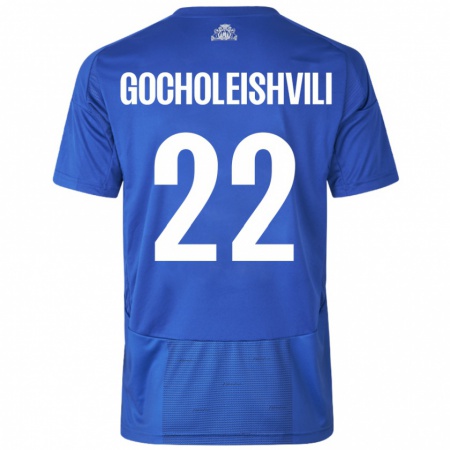 Kandiny Homme Maillot Giorgi Gocholeishvili #22 Blanc Bleu Tenues Extérieur 2024/25 T-Shirt