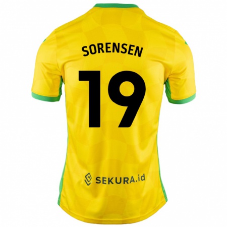 Kandiny Femme Maillot Jacob Lungi Sørensen #19 Jaune Vert Tenues Domicile 2024/25 T-Shirt