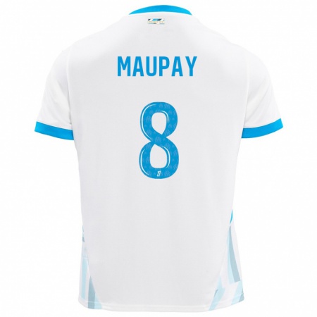 Kandiny Enfant Maillot Neal Maupay #8 Blanc Bleu Ciel Tenues Domicile 2024/25 T-Shirt