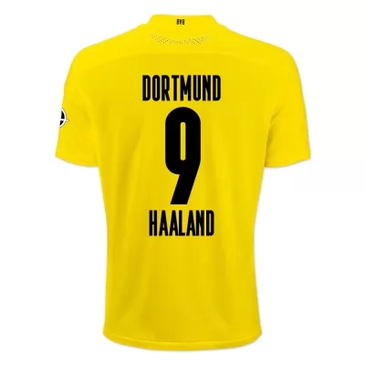 Femme Football Maillot Erling Haaland #9 Tenues Domicile Jaune Noire 2020/21 Chemise