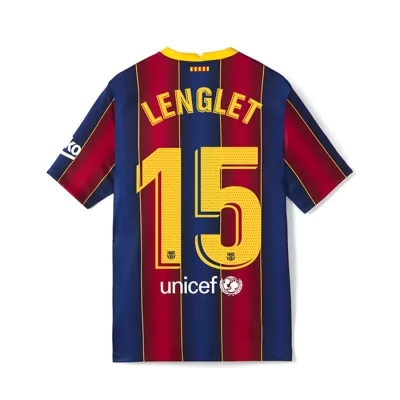 Femme Football Maillot Clement Lenglet #15 Tenues Domicile Rouge Bleu 2020/21 Chemise